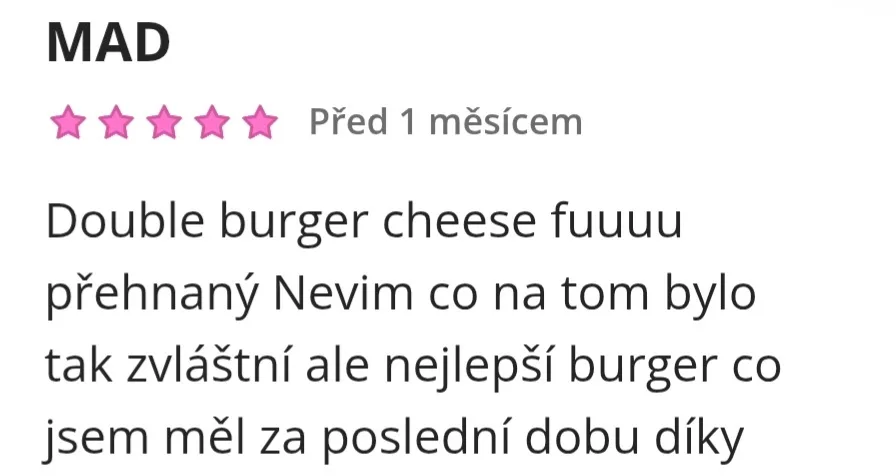 Recenze zákazníka: nejlepší double cheese burger Kladno.