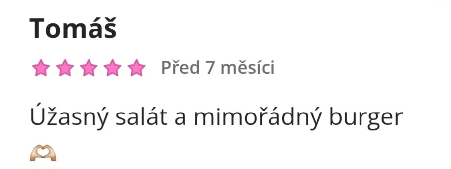 Recenze zákazníka: burger a salát San Marino Kladno.